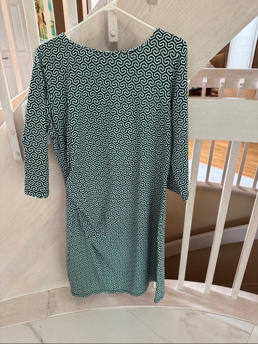 J. McLaughlin Teal and Black Geometric Boatneck Dress